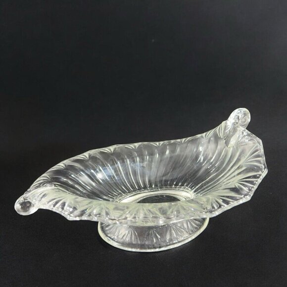 Antique Lilypad Leaf Shaped Clear Centerpiece Glass Bowl Dish Footed Glass Decor - Picture 1 of 16